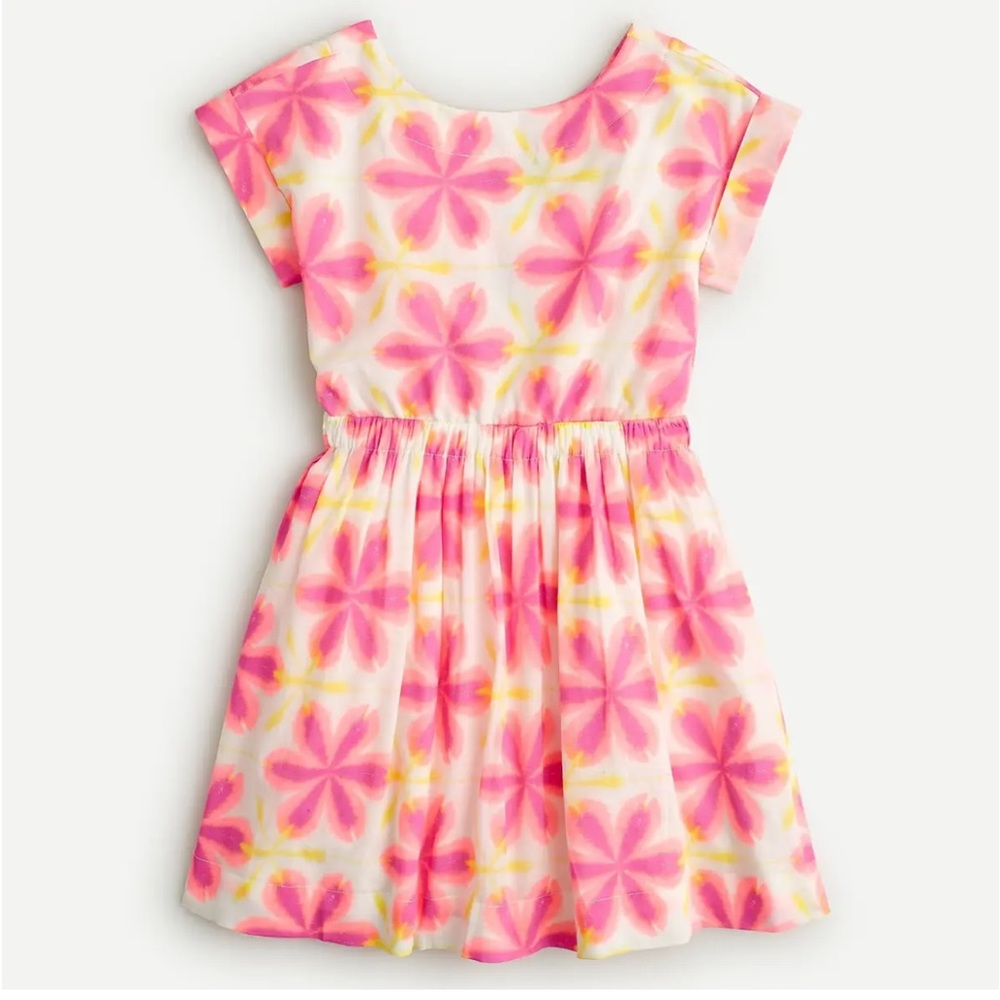 Crewcuts Girls' bow-back dress in kaleidoscope floral Peach Fuchsia, size 8